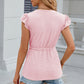 Eyelet Notched Cap Sleeve Blouse