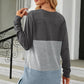 Color Block Round Neck Long Sleeve T-Shirt