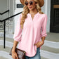 Full Size Notched Neck Three-Quarter Sleeve Blouse