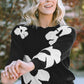 Round Neck Floral Pattern Color Contrast  Design Long Sleeve Sweater