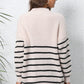 Striped Zip-Up Long Sleeve Ribbed Sweater