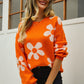 Hannah&Mea Floral Print Round Neck Dropped Shoulder Pullover Sweater