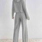 Light Gray Drawstring Ribbed Hoodie and Straight Leg Pants Set