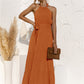 Women's Halter Neck Tie Waist Tiered Maxi Dress