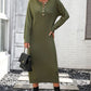 Decorative Button Notched Dropped Shoulder Sweater Dress