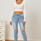 BasicStyle Round Neck Long Sleeve Cropped T-Shirt