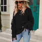 Ribbed Round Neck Fringe Detail Sweater