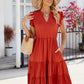 Ruched Notched Cap Sleeve Dress