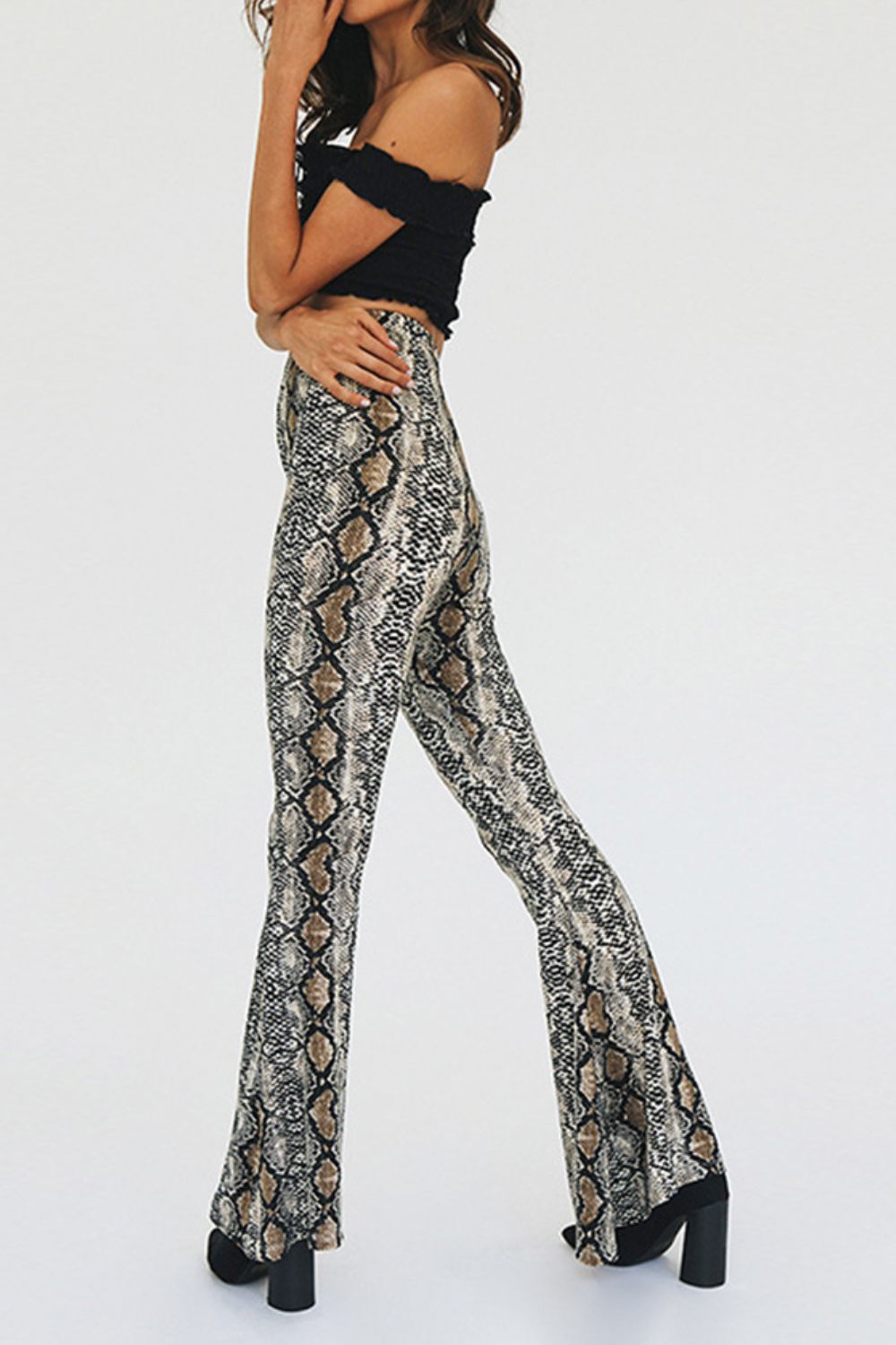 Women's Full Size Snakeskin Print Flare Pants