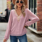 Full Size Swiss Dot V-Neck Long Sleeve Blouse