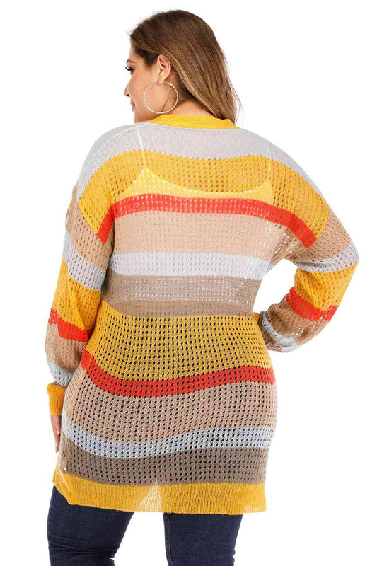 Sherbet Plus Openwork Color Block Button Up Cardigan