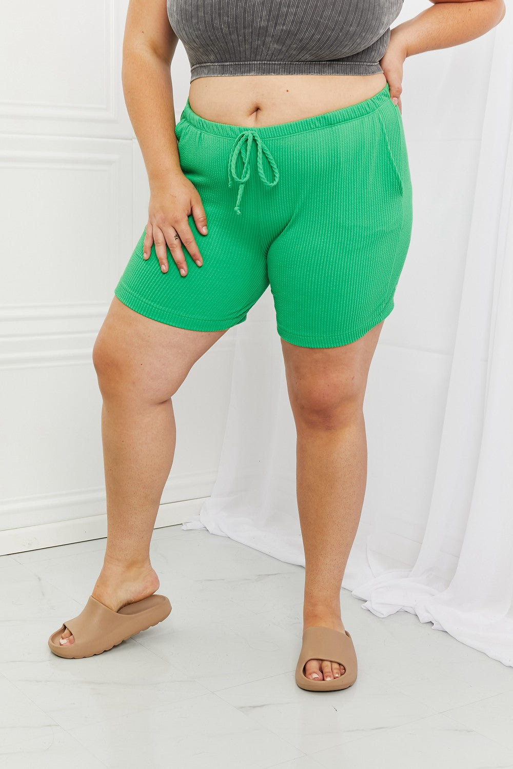 Blumin Apparel Too Good Full Size Ribbed Shorts in Green *