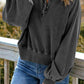Full Size Quarter-Snap Collared Lantern Sleeve Sweatshirt