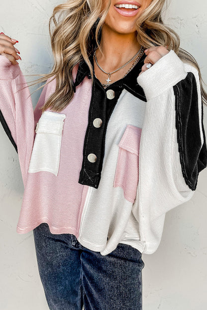 Full Size Multicolor Button-Down Long Sleeve Blouse