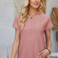 Eyelet Round Neck Rolled Short Sleeve T-Shirt