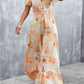 Full Size Floral Buttoned Drawstring Waist Tiered Dress