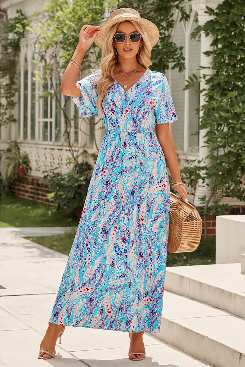 Women's Multicolored V-Neck Maxi Dress