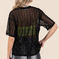 GeeGee Round Neck Drop Shoulder Mesh Glitter Top
