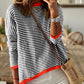 Striped Round Neck Drop Shoulder T-Shirt