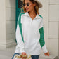 Two-Tone Collared Neck Dropped Shoulder Knit Top