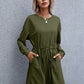 Drawstring Round Neck Dropped Shoulder Mini Dress