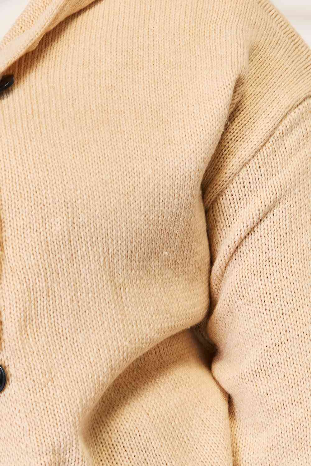Woven Right Button-Down Long Sleeve Hooded Sweater *