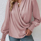 Surplice Neck Lantern Sleeve Blouse