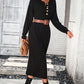 IdeationJovial Notched Neck Dropped Shoulder Button-Down Midi Dress