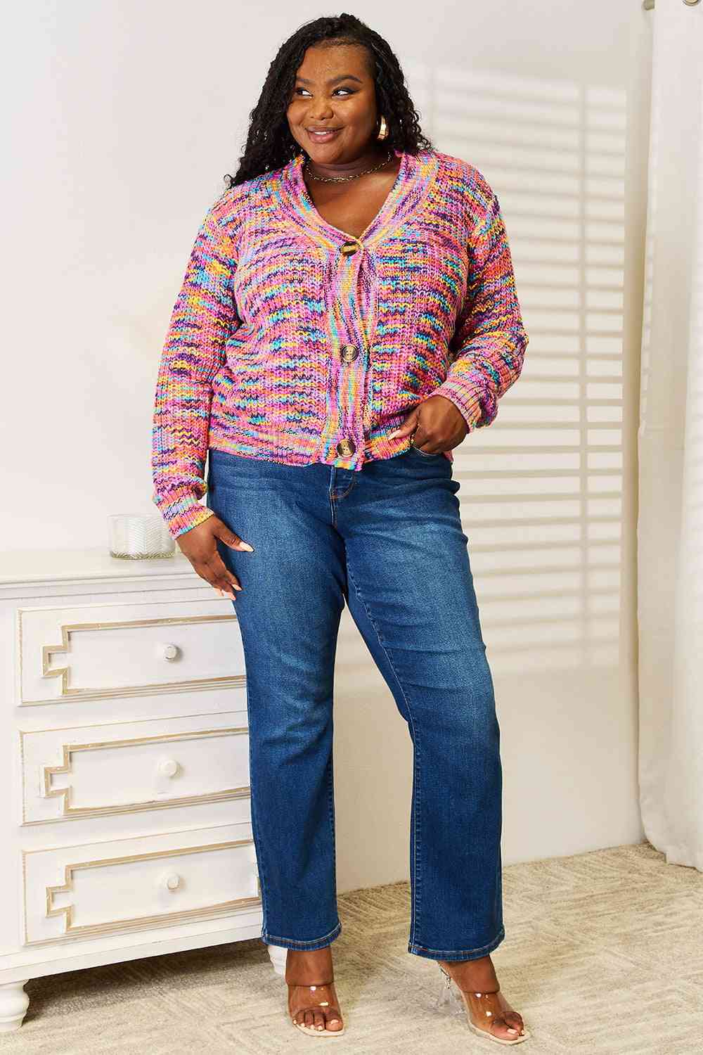 Woven Right V-Neck Long Sleeve Cardigan *