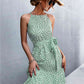 Printed Tie Waist Ruffle Hem Sleeveless Dress
