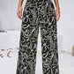 Smocked Printed Wide Leg Pants with Pockets
