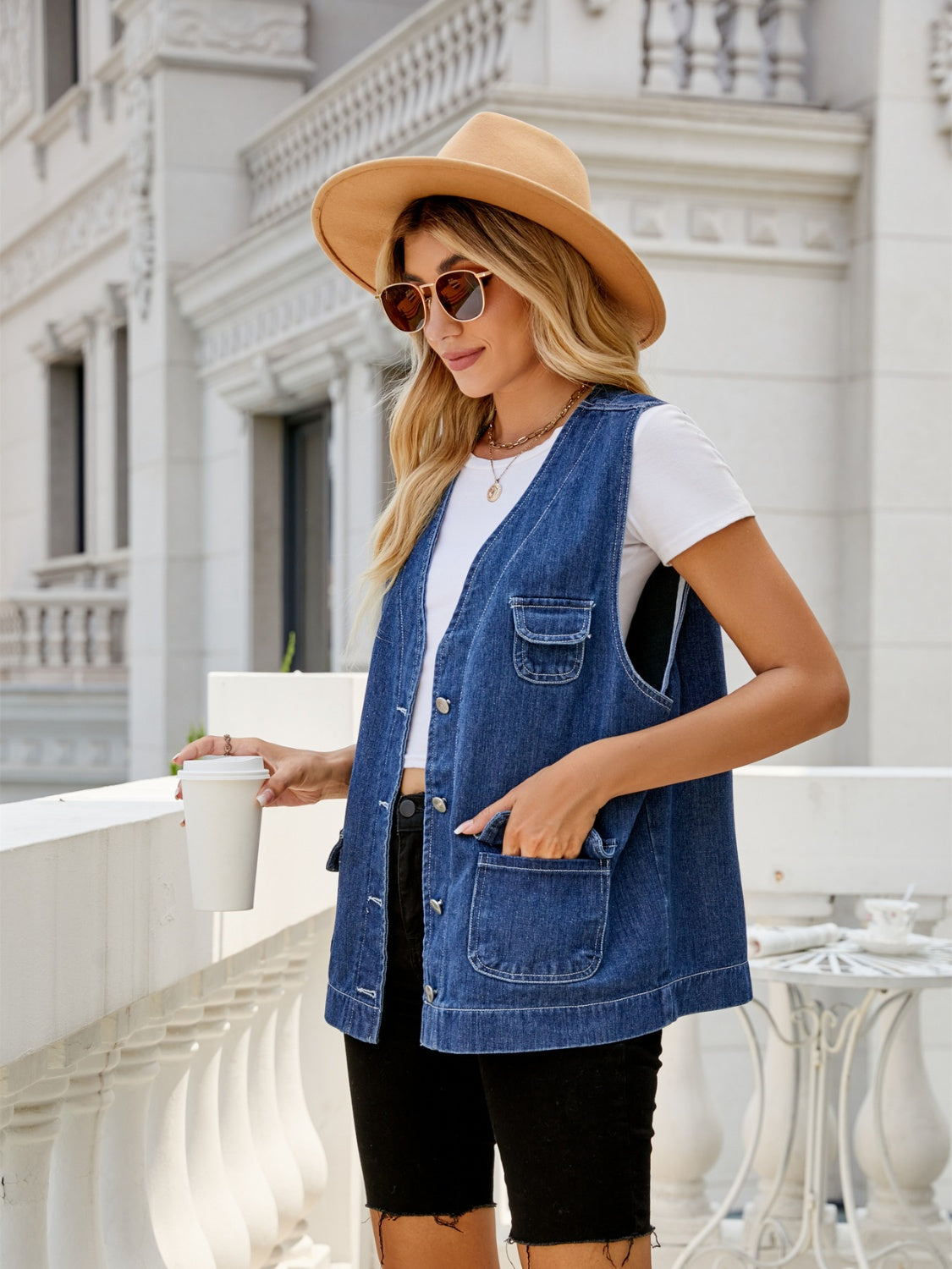 Blue Button Down Denim Vest