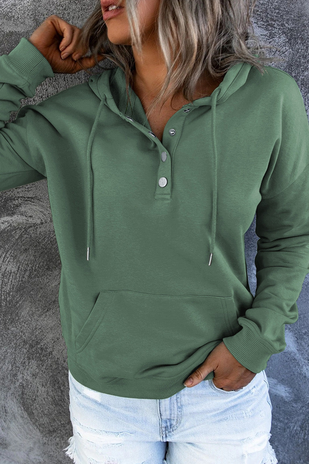 Full Size Dropped Shoulder Long Sleeve Hoodie with Pocket