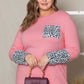 Plus Size Leopard Round Neck Long Sleeve T-Shirt