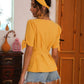 Buttoned V-Neck Short Sleeve Blouse