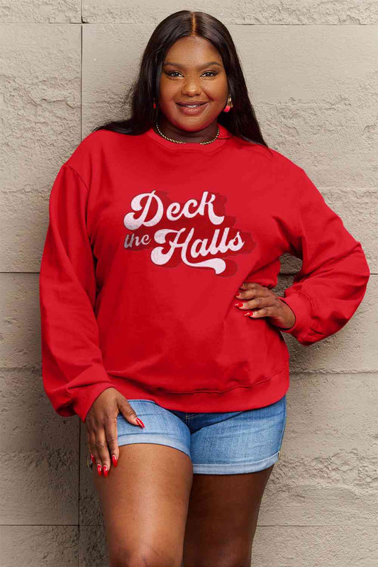 Simply Love CHRISTMAS Full Size DECK THE HALLS Graphic Sweatshirt