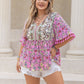 Plus Size Printed V-Neck Half Sleeve Blouse
