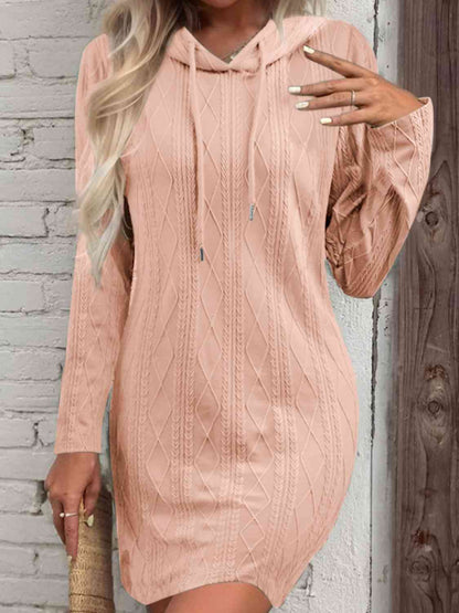 CozyWonders Full Size Drawstring Hooded Sweater Dress