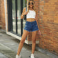 Women's Full Size Maia Raw Hem Distressed Denim Shorts