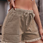 Full Size Drawstring Raw Hem Denim Shorts