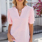 Eyelet Notched Puff Sleeve T-Shirt