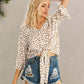 Tied Printed Button Up V-Neck Blouse