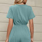 Drawstring Half Button Short Sleeve Romper