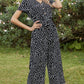 Black Printed V-Neck Short Sleeve Jumpsuit