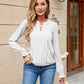 Full Size Pleated Notched Neck Flounce Sleeve Blouse