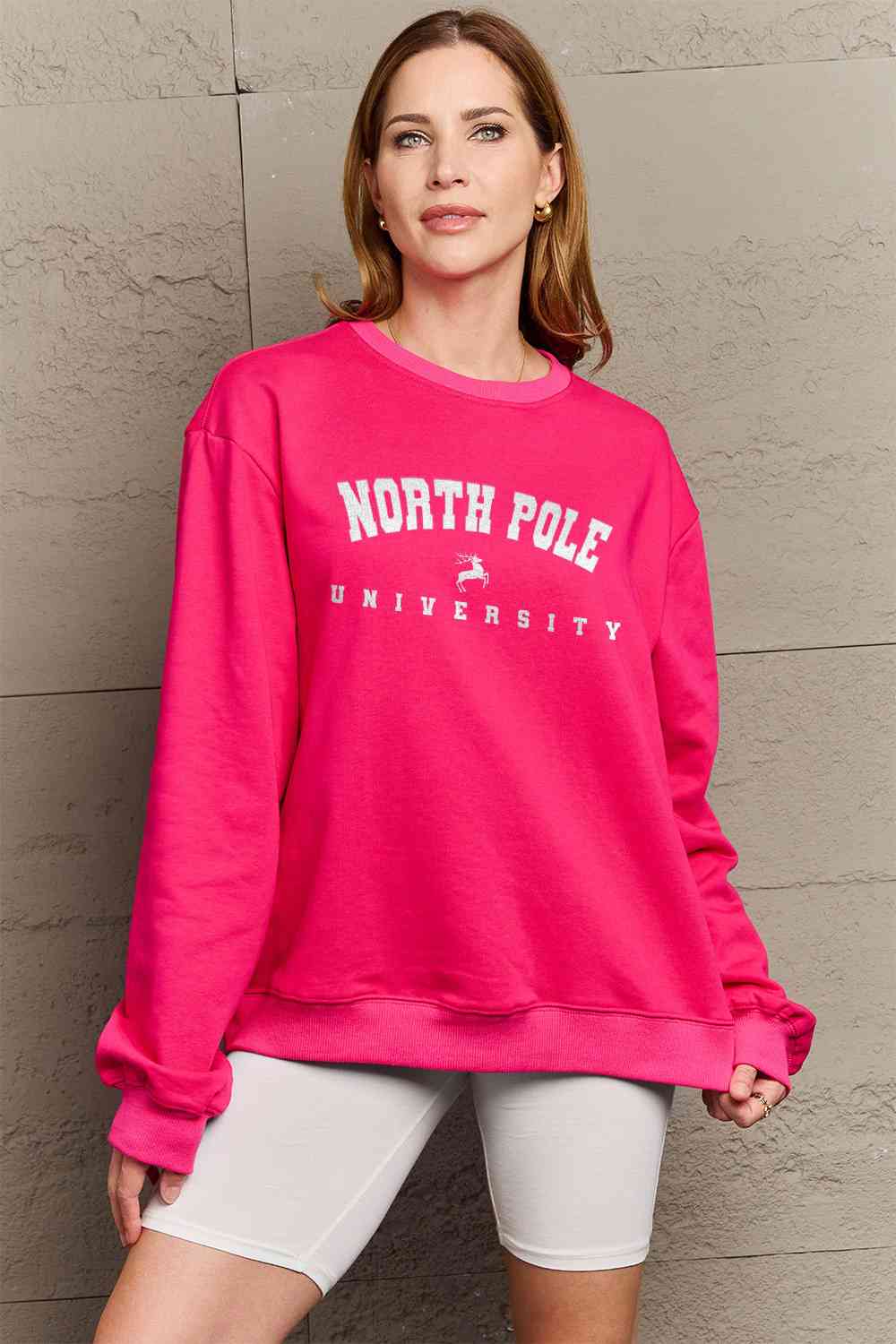 Simply Love Christmas Themed Full Size NORTH POLE UNIVERSITY Graphic Sweatshirt