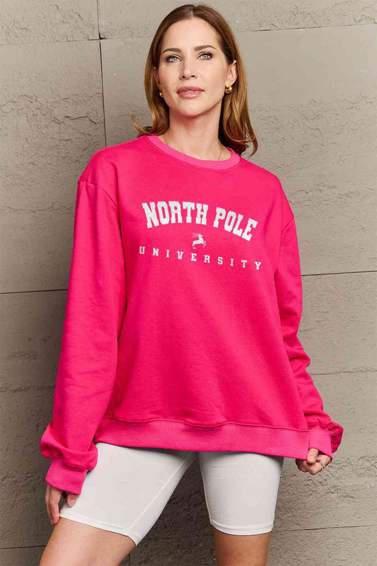 Simply Love Christmas Themed Full Size NORTH POLE UNIVERSITY Graphic Sweatshirt