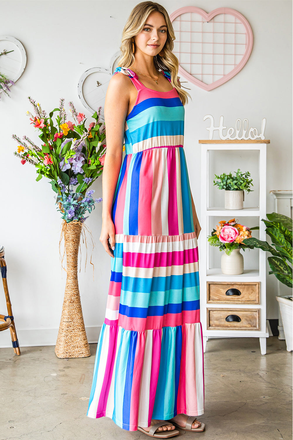 Women's Striped Sleeveless Maxi Dress