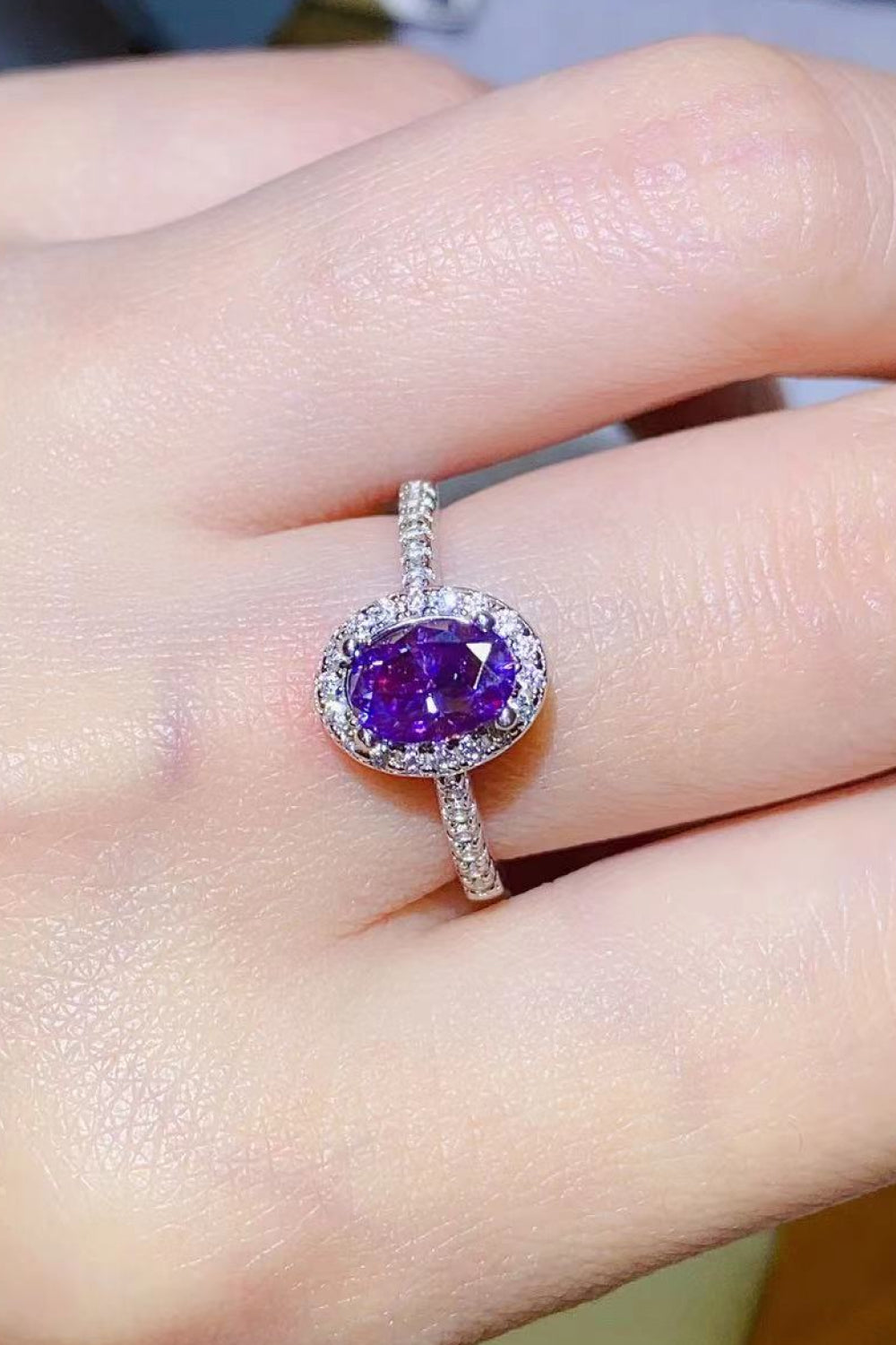 Women's 925 Sterling Silver 1 Carat Purple Moissanite Ring