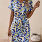 Tied Printed V-Neck Short Sleeve Dress